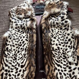 Adrienne Landau real Fur Vest with Brown and Cream Accents